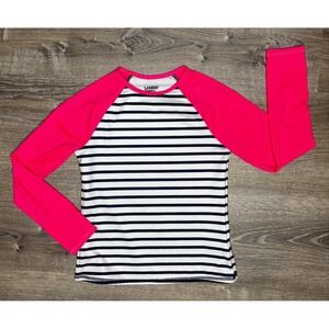 Lands End Youth Girls Long‎ Sleeve Striped Pink Black Rash Guard Swim Shirt Sz 8